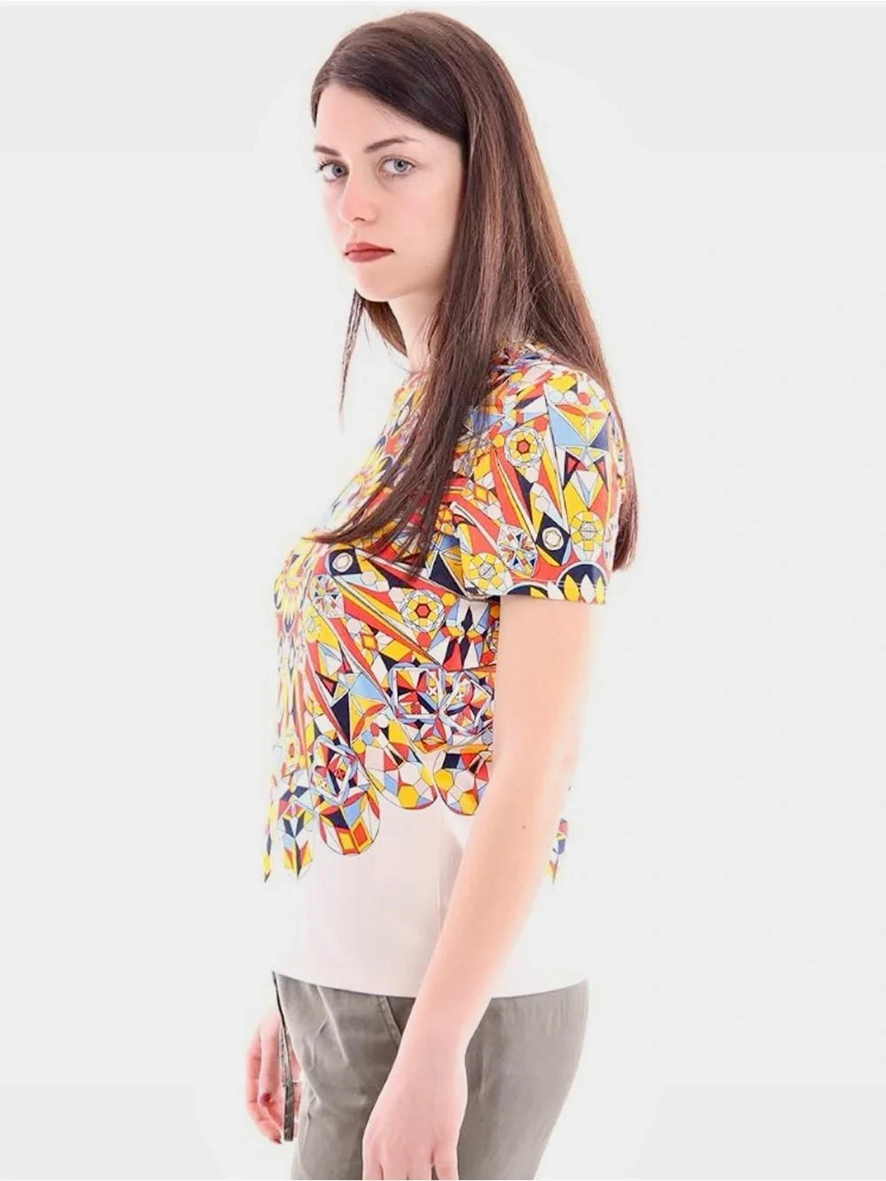 Tory Burch Multicolor Graphic Short-Sleeve Tee in Yellow, Red, Blue